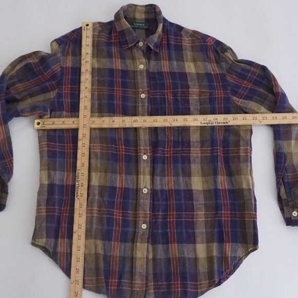 Lauren Ralph Lauren Purple Maroon Plaid Linen Blend Button Up Shirt M - Picture 4 of 12